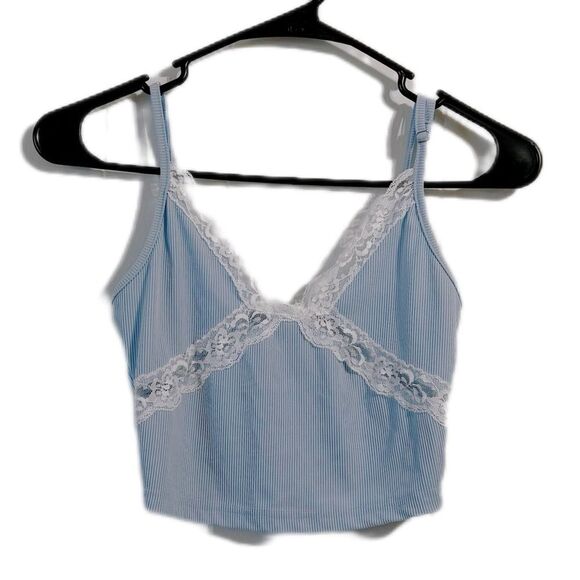 Blue Lace Trim Striped Cami Top - Picture 1 of 4